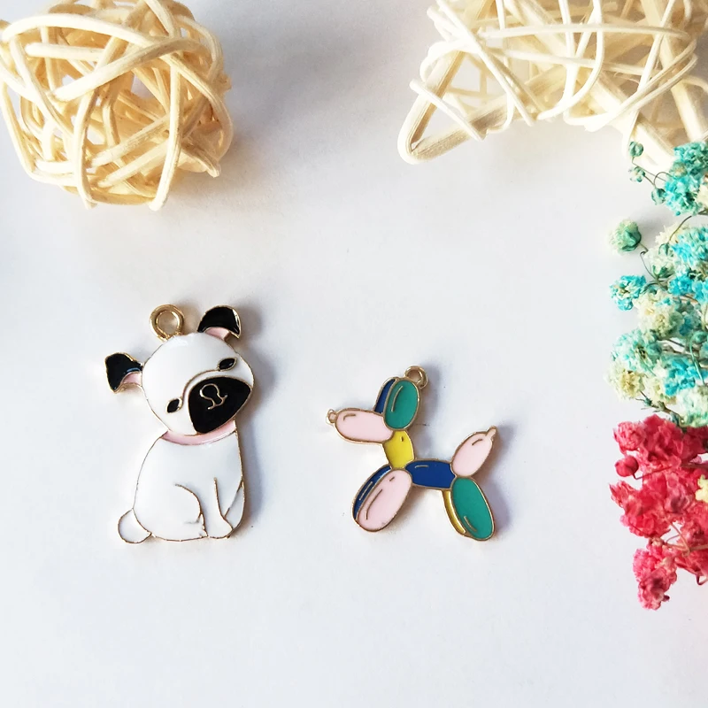 

10pcs Bulldog Enamel Cartoon Charms Balloon Dog Jewelry Accessory Earring Pendant Bracelet Necklace Charm Zinc Alloy DIY Finding
