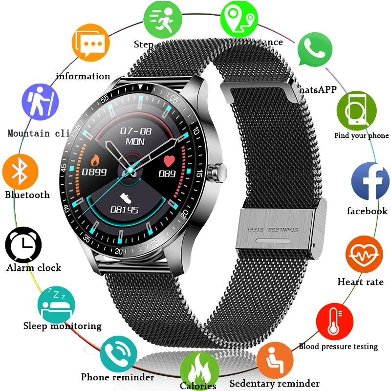 

Смарт-часы мужские, водонепроницаемые, с сенсорным экраном 2020, Пульсометром