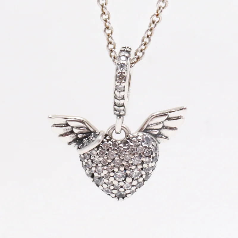 

925 Silver Diamond Angel Wing Love Necklace Pendant Fit Original Bracelet Necklace