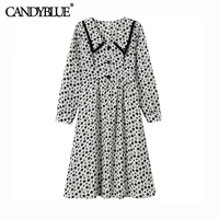 french doll collar chiffon floral dress 2022 spring new style korean retro loose casual mid length long sleeved dress women