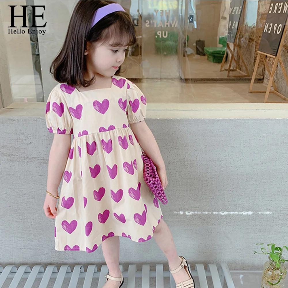 

HE Hello Enjoy Toddler Girls Dresses Summer Fashion Love Print Cute Beach Princess Dresses Kids Dresses for Girl Clothes Vestido