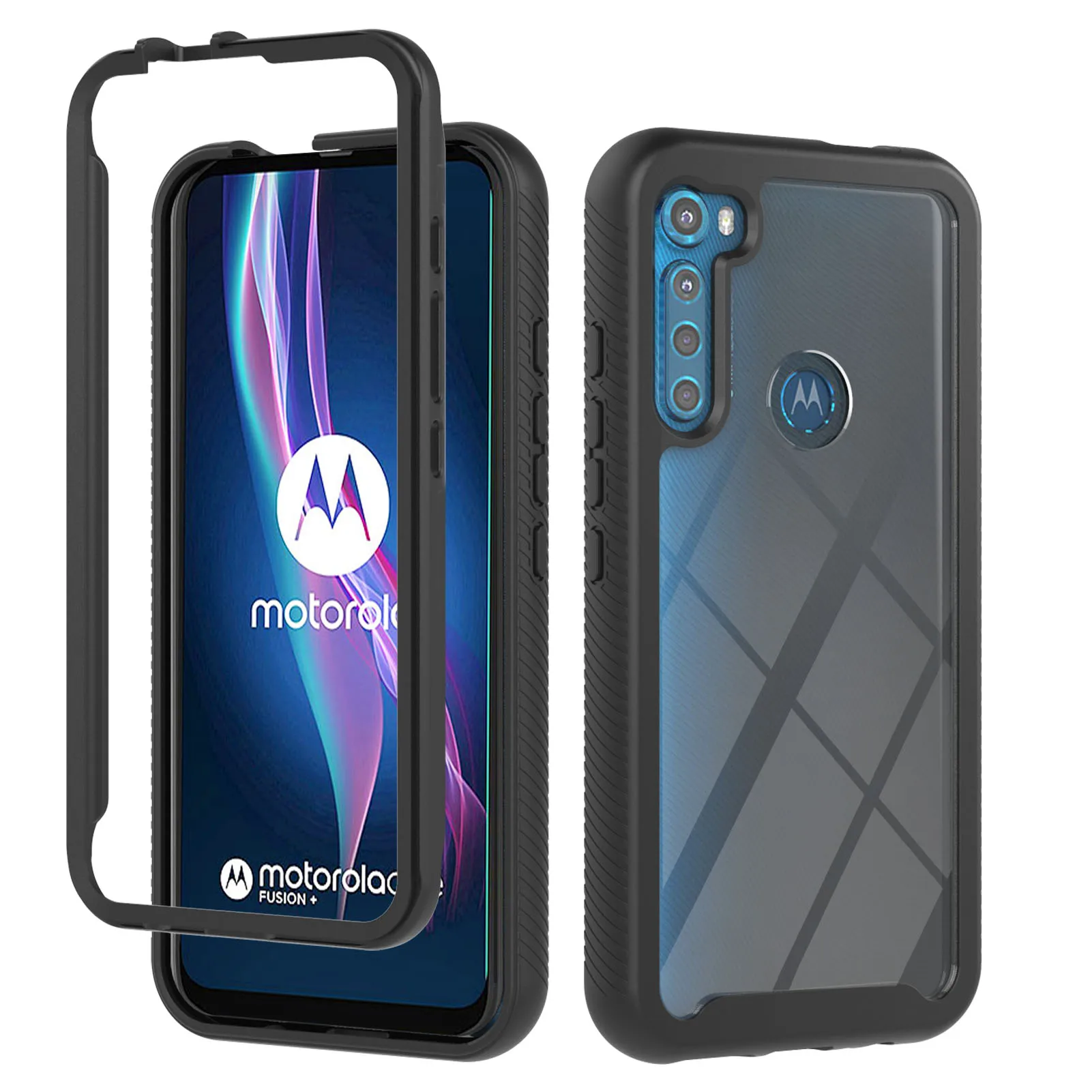 

Shockproof Armor Phone Cover For Moto One Fusion Plus Slim Case with Front Frame