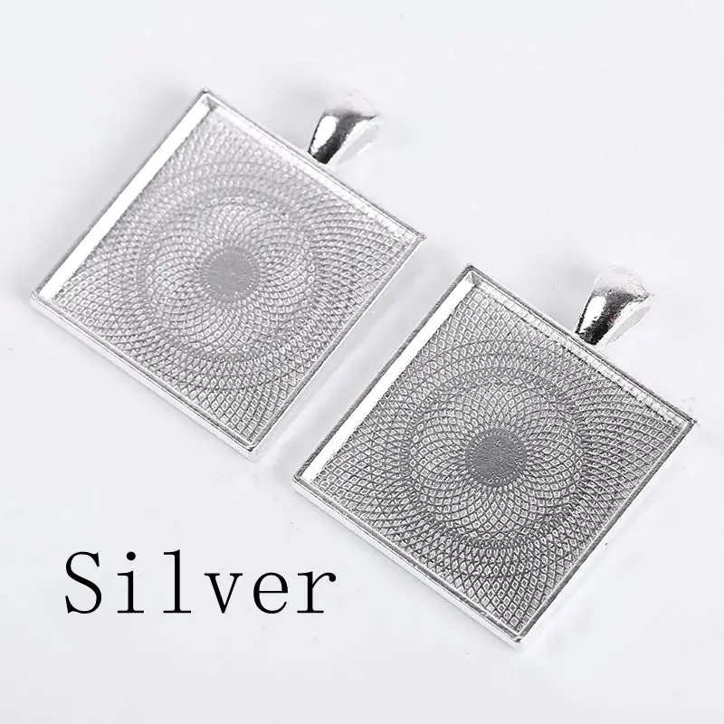 

5Pcs/lot Square Pendant Base 25mm Glass Cabochon Settings DIY Accessories Blank Cameo Base Trays Bezels Jewelry Making