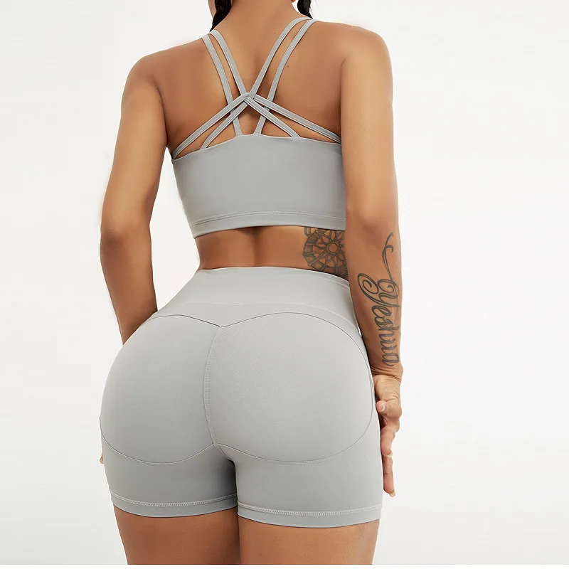 

2021 спортивный бюстгальтер с перекрестными лямками, персиковые обтягивающие бедра шорты для йоги, спортивный костюм для фитнеса