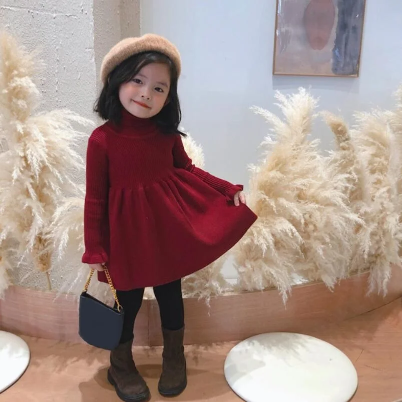 Детское трикотажное платье-свитер с длинным рукавом на осень/зиму | Детская