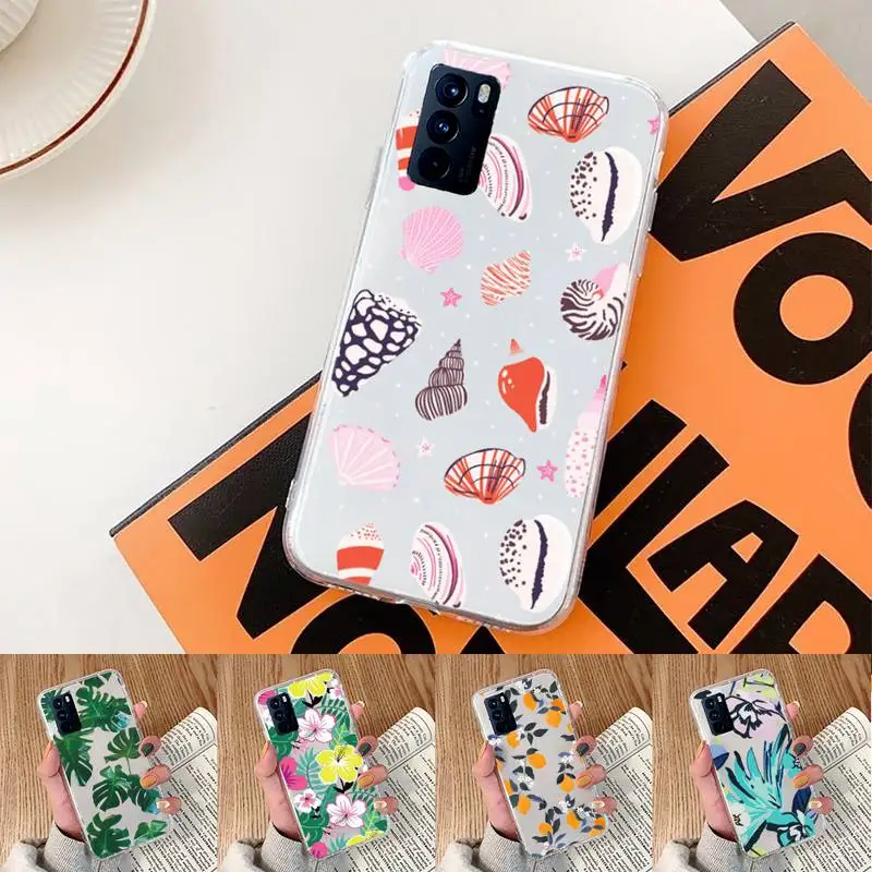 

Fashion Colorful Flower Leaves Conch Phone Case Transparent For oppo Realme FIND V X Q 2 3 5 7 11 50 GT Q2 PRO PLUS moible bag