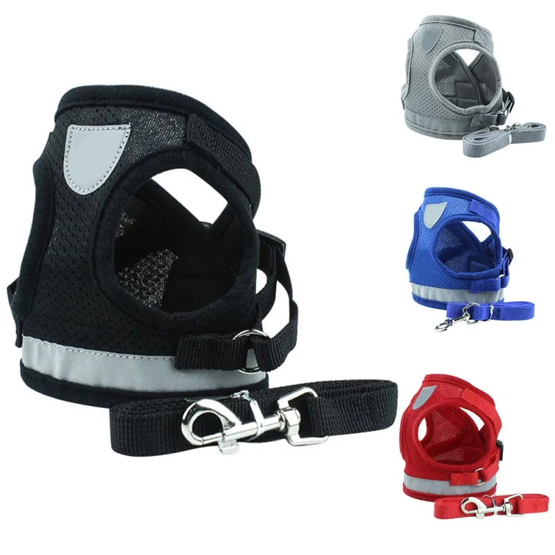 Шлейка для собак и кошек регулируемый светоотражающий жилет поводок прогулок