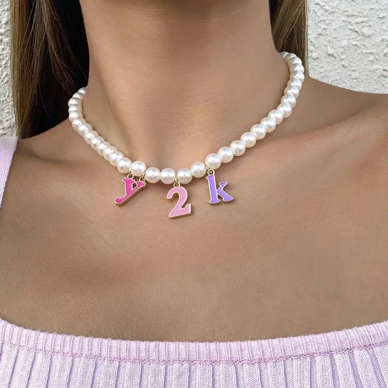 

New Ins Vintage Pearl Letter Necklace Colorful Letters Y2K Necklaces For Women Girls Fashion Jewelry Gift