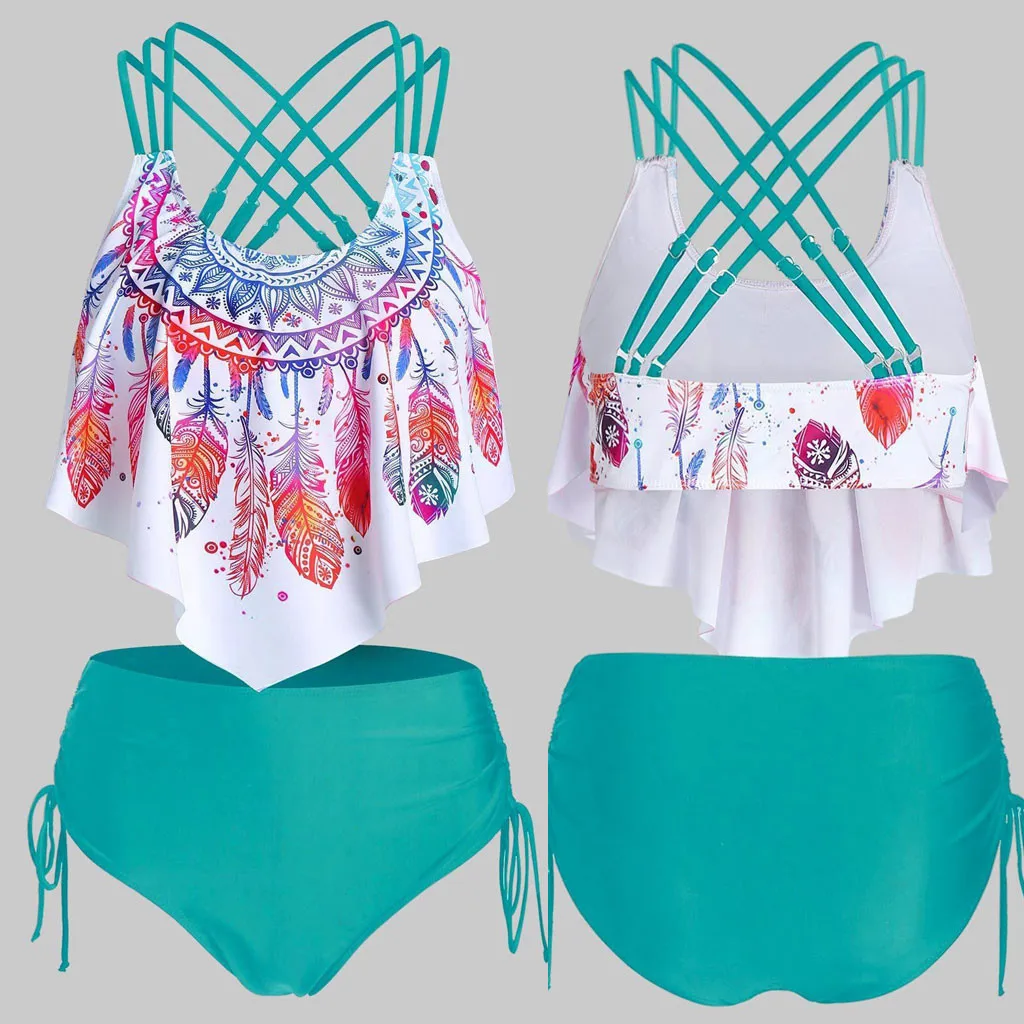 Сексуальный комплект бикини с оборками для женщин пуш ап подкладкой принтом