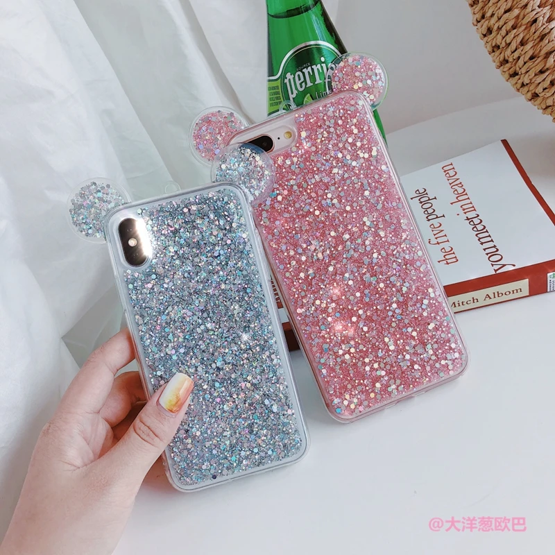 Блестящий чехол для iPhone 7 8 6 6s Plus X 10 XR XS MAX Fashion Bling Ears мягкий термополиуретановый