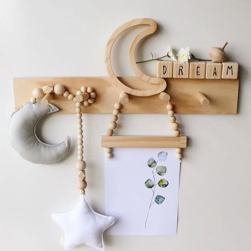 

Wooden Beads Moon Star Ornaments Dream Catcher Kids Room Decoration Wall Hanging Girls Baby Tents Decorative