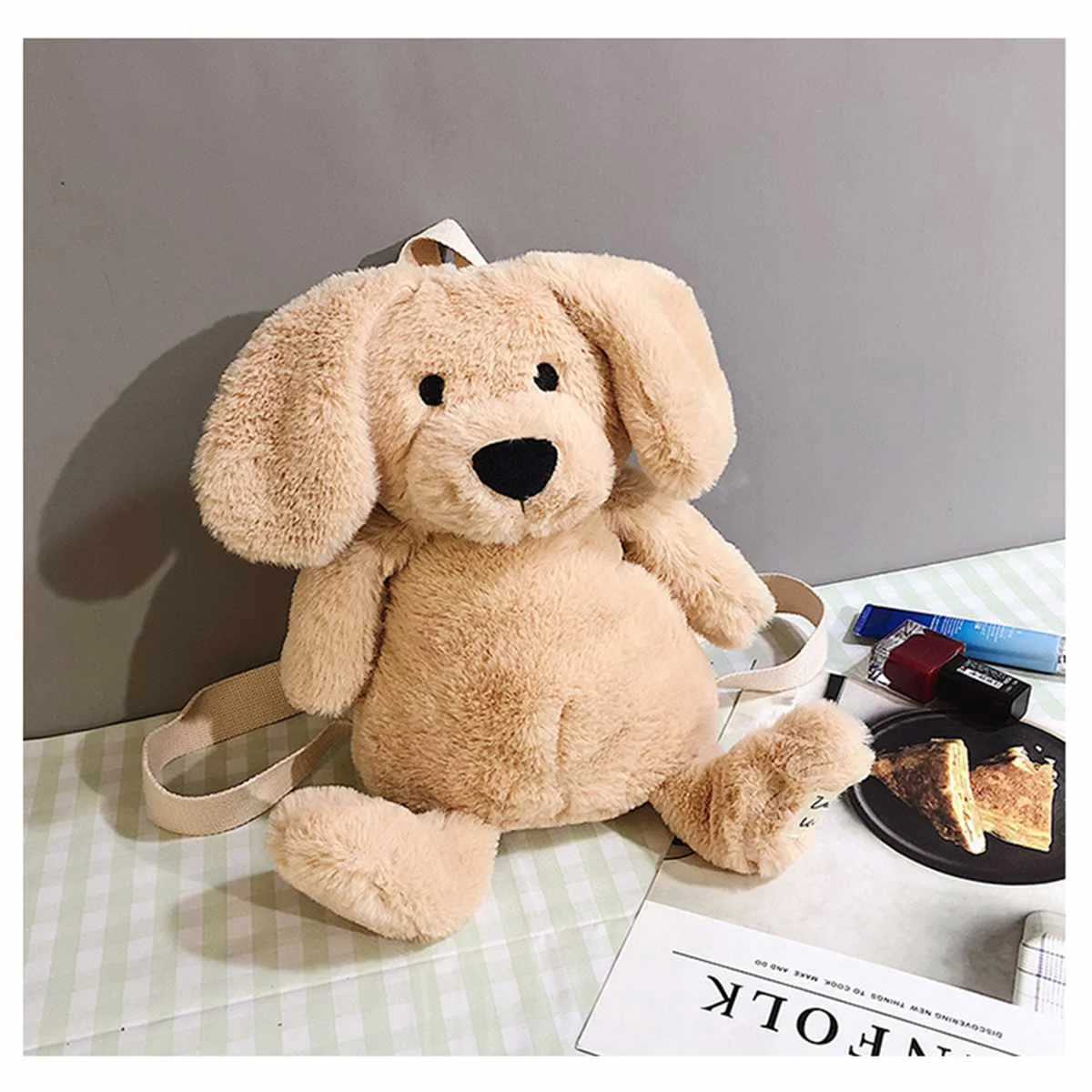 Плюшевая сумка рюкзак с милым щенком из мультфильма женский мультяшной собачкой