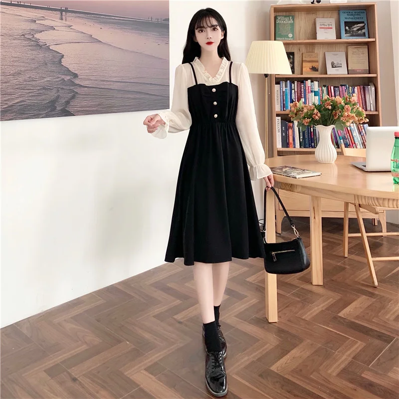 

Large Size Women's Clothing Autumn Design Belly Covering Waist Slimming Dress Sister Hepburn Style Age Reducing Black Dress