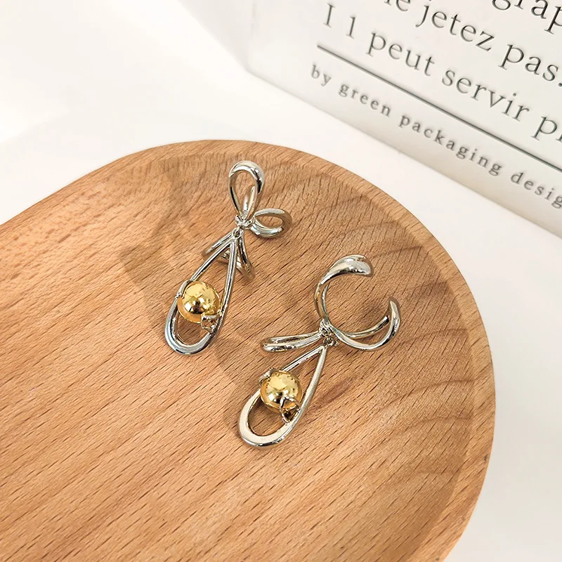 

Metal color matching bow drop earrings trendy atmospheric fashion ear clips