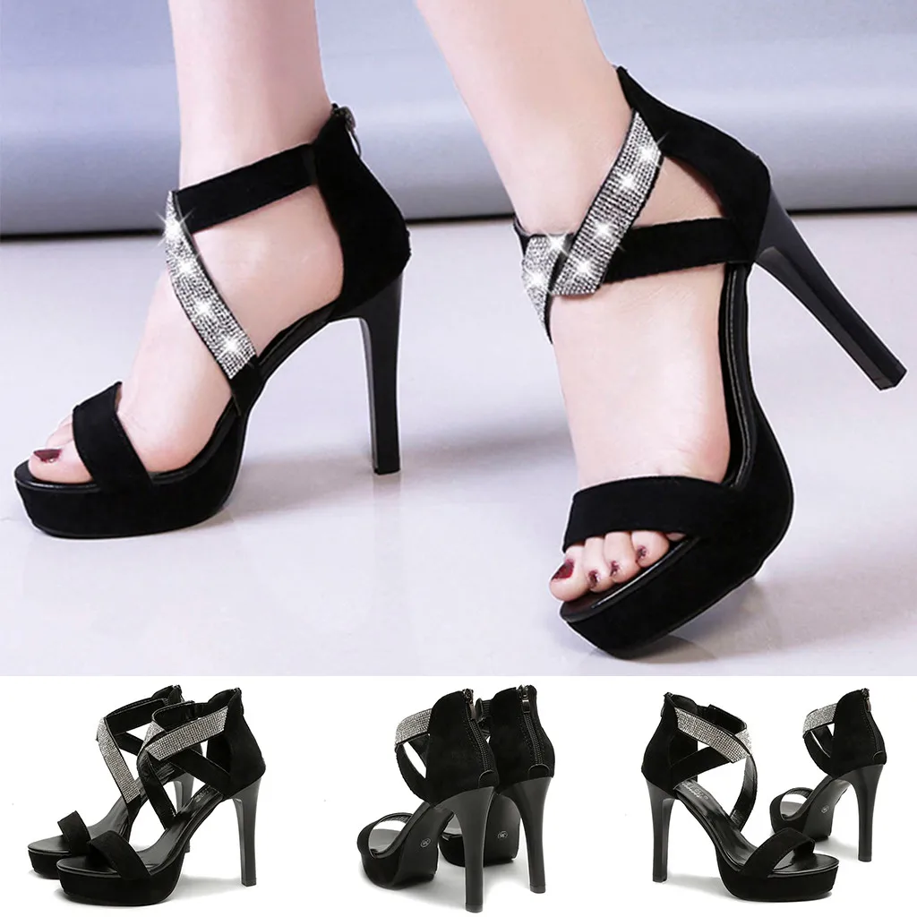 Женская обувь Модные сандалии на платформе со стразами Обувь с открытым носком