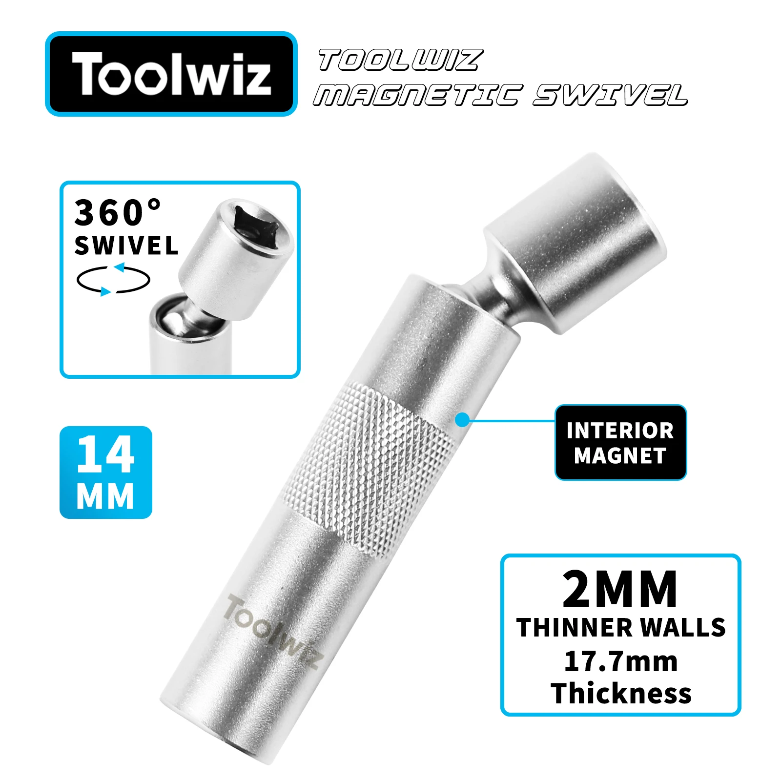 

14 mm 3/8" DR Thin Wall Magnetic Swivel Car 9/16" Spark Plug Socket 12 Inch Extension 12 Point Spark Plug Socket Removal Tool
