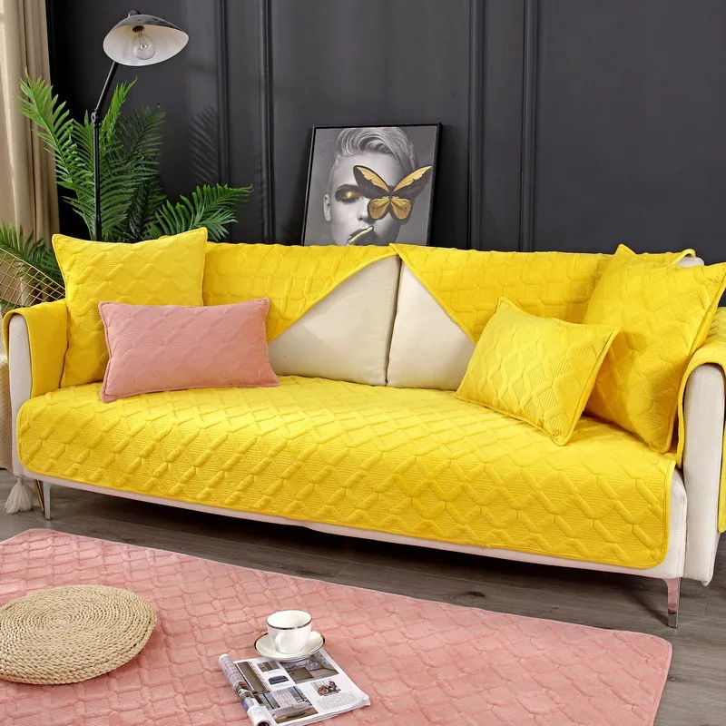 

Sofa Cushion Solid Color Couch Covers For 3-seater Sofas And Armchair Protector Modern Plush Thick Cushion Sofa Non-slip Towel