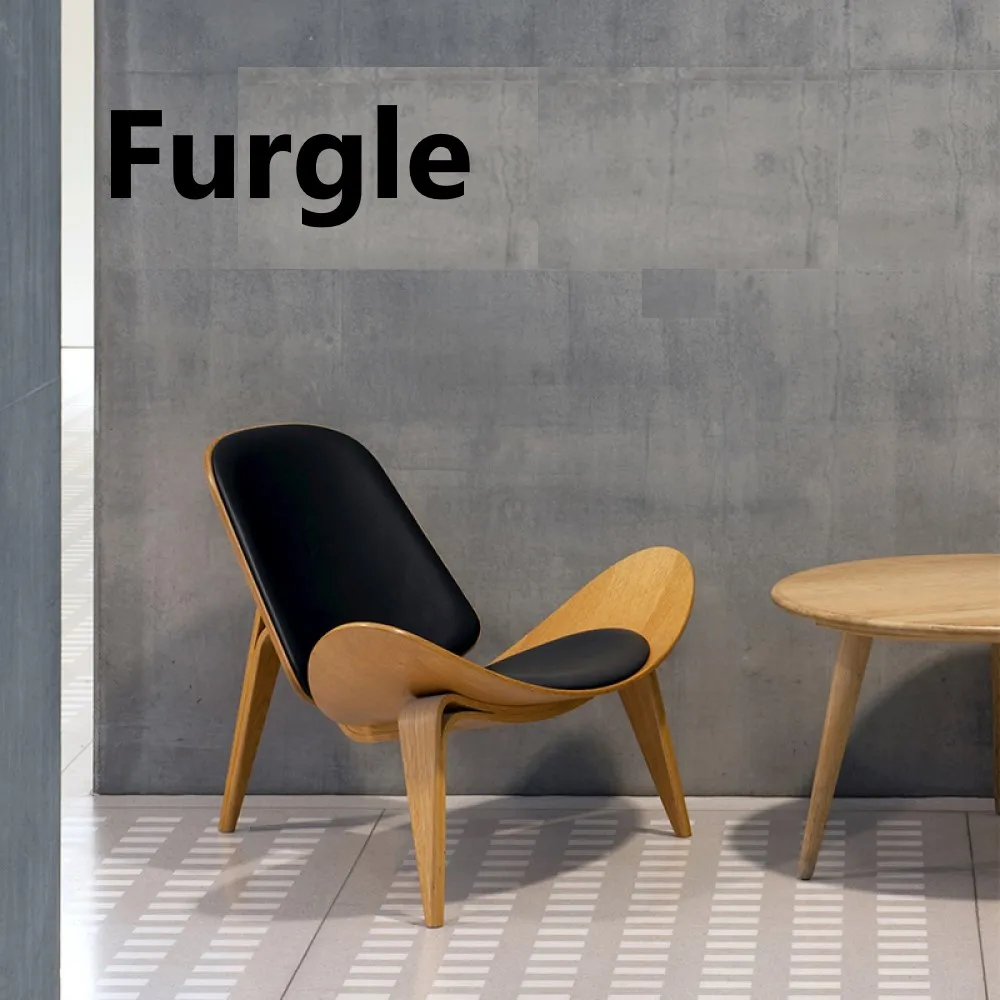 

Furgle Replica Wegner Shell Chair New Ash Wood Chair with Black Leather Poly Wood Dinning Chair for Living Room Lounge Chairs