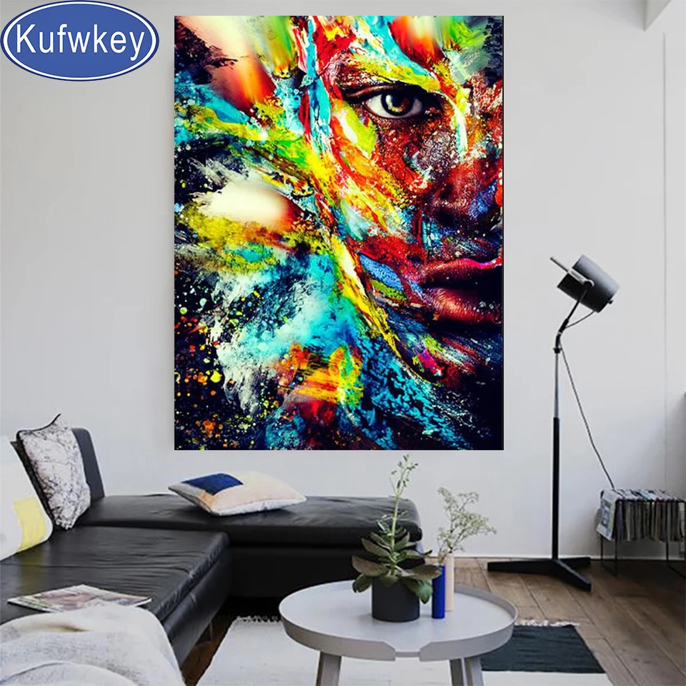 

Abstract Colorful Half Face crystal diamond painting full square round 5d diy diamond embroidery rhinestone mosaic girl diamond
