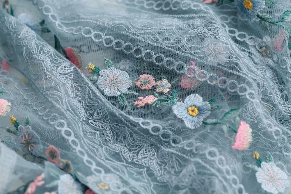 Кружевная ткань с вышивкой белая/черная/синяя сетка ширина 130 см 0 5 м/лот для шитья