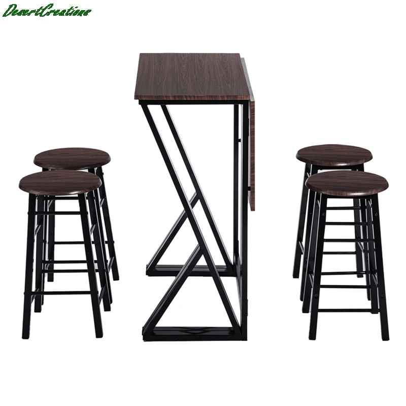 

5 Pieces Dining Room Bar Table Set With 4 Bar Stools (Counter Height, Dark Coffee)