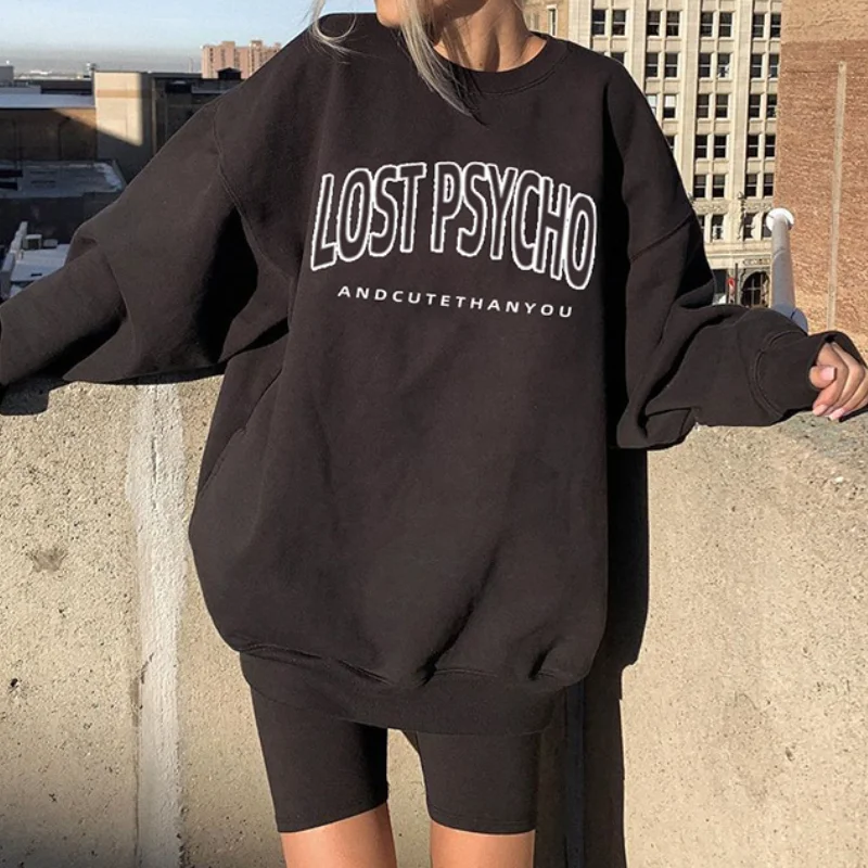 

Streetwear letter Print long sleeve Casual loose blouse women Fall Korean fashion Oversize women sweater fluffy sweater pullover