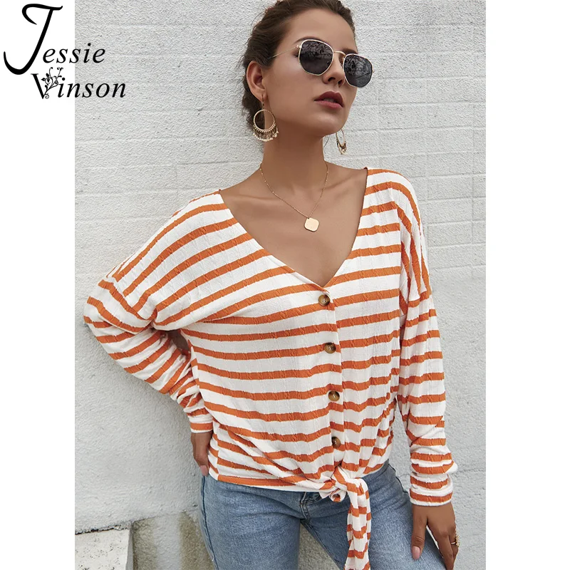 Женская блузка в полоску Jessie Vinson повседневная трикотажная рубашка с длинным