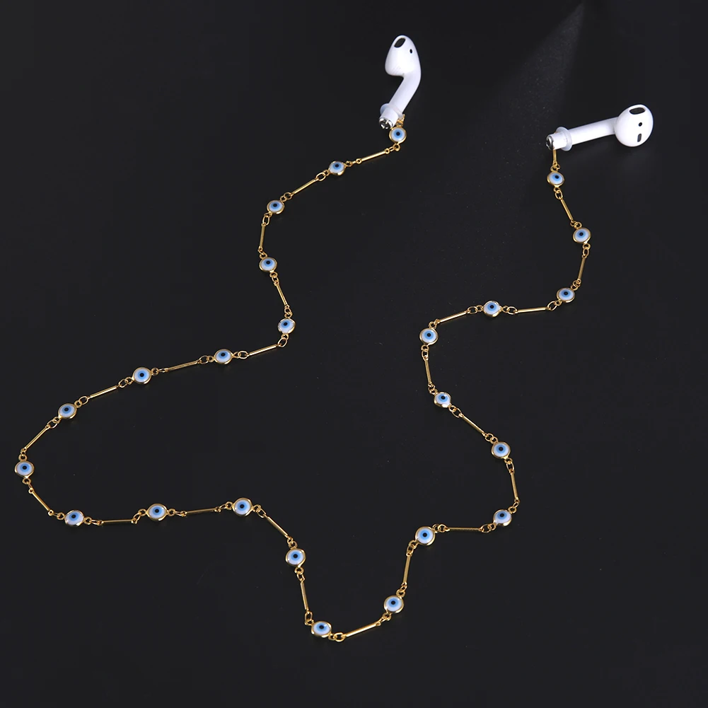 

Teamer Anti-lost Earphone Holder Evil Eye Beads Charm Chain for Airpods Wireless Bluetooth Headphone Neck Strap Cord String 2021