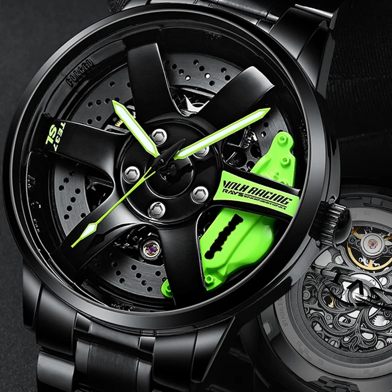 

2022 Mechanical Car Rim Watch Original 3D Men Watches Men's Wheel Hub Waterproof Automatic Watch For Car Fans Relogio Masculino