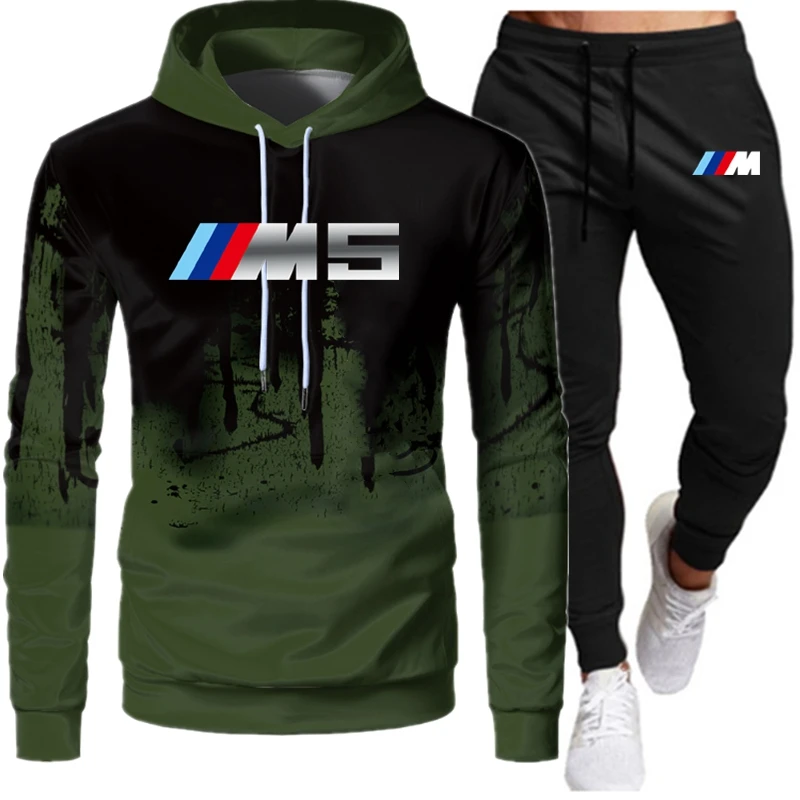 

New suit sportswear men's fall/winter hooded sweatshirt drawstring suit sportswear men's gradient suit two-piece suit