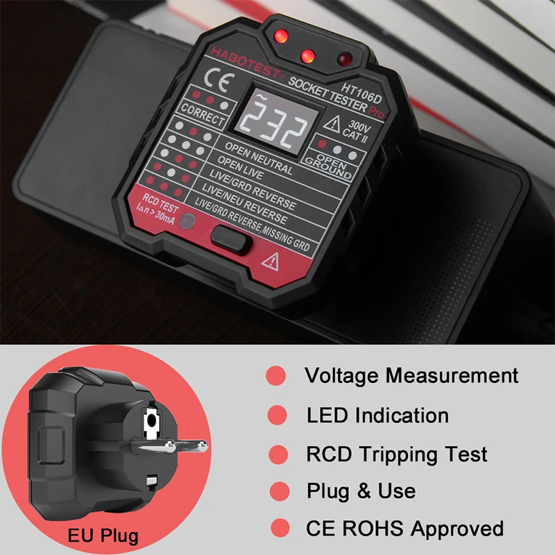 HABOTEST тестер для розеток Pro EU смарт детектор HT106D высококачественный выключатель