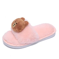 2021 new girl boy cute 3d animal pattern warm fluffy slippers cozy faux fur indoor floor women outdoor slides flat soft furry fl