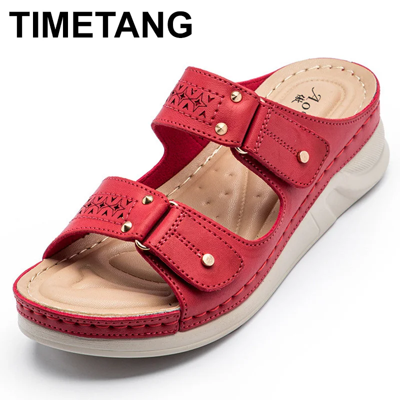 

TIMETANG women wedges slipper platform peep toe casual ladies high heel beach slip on mules slides comfortable flip flop