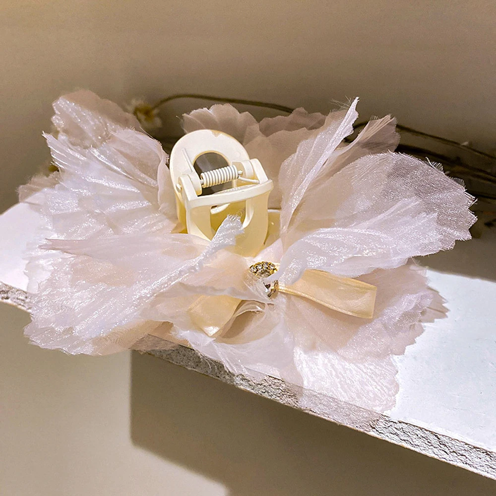 

Mesh Flower Bow Hair Claws Crab Crystal Acrylic Hair Clips for Women Girls Ribbon Ponytail Holder Hair Accessories Hairpins