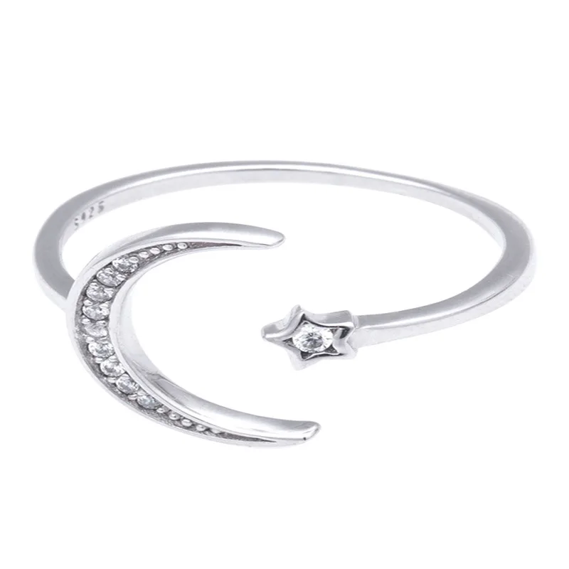 Минималистичное циркониевое кольцо с Луной и звездой для очаровательных женщин