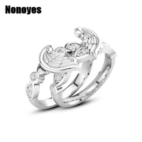 unique fashion heart wedding bridal set silver ring for women zircon angel wing ring set never apart valentines day gifts