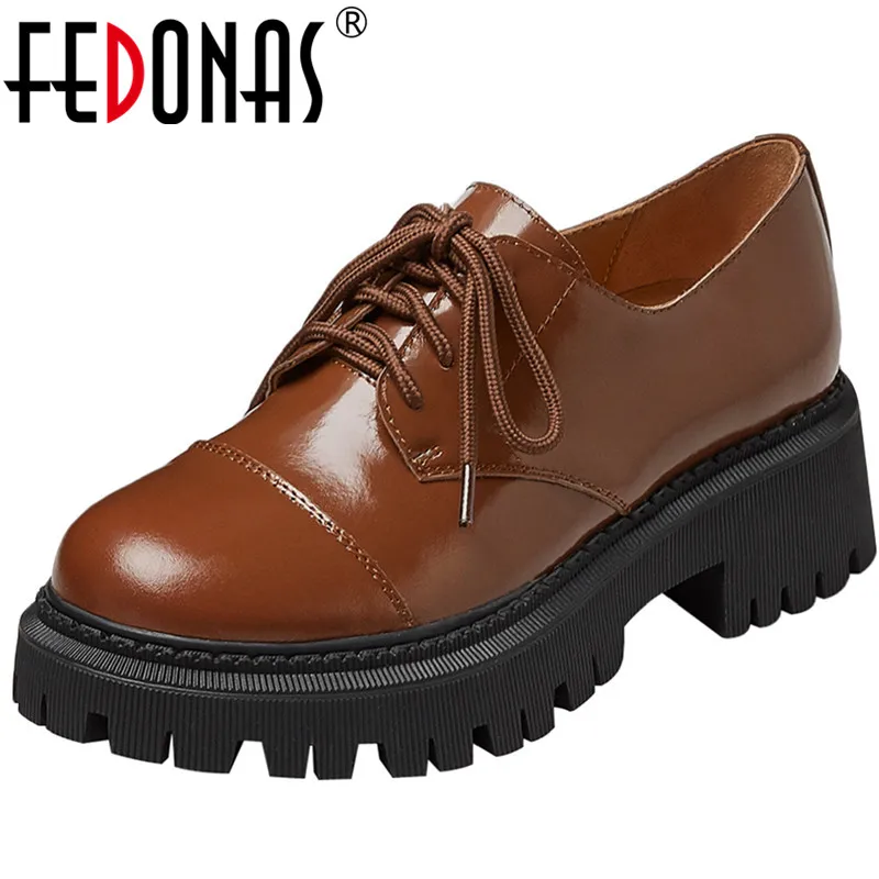 

Женские туфли-лодочки из натуральной кожи FEDONAS, офисные вечерние туфли на платформе с круглым носком и перекрестной шнуровкой