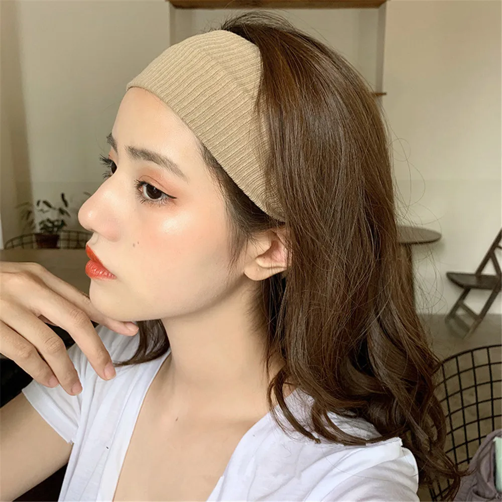 Женский широкий вязаный головной убор 9 см однотонный простой Джокер эластичный