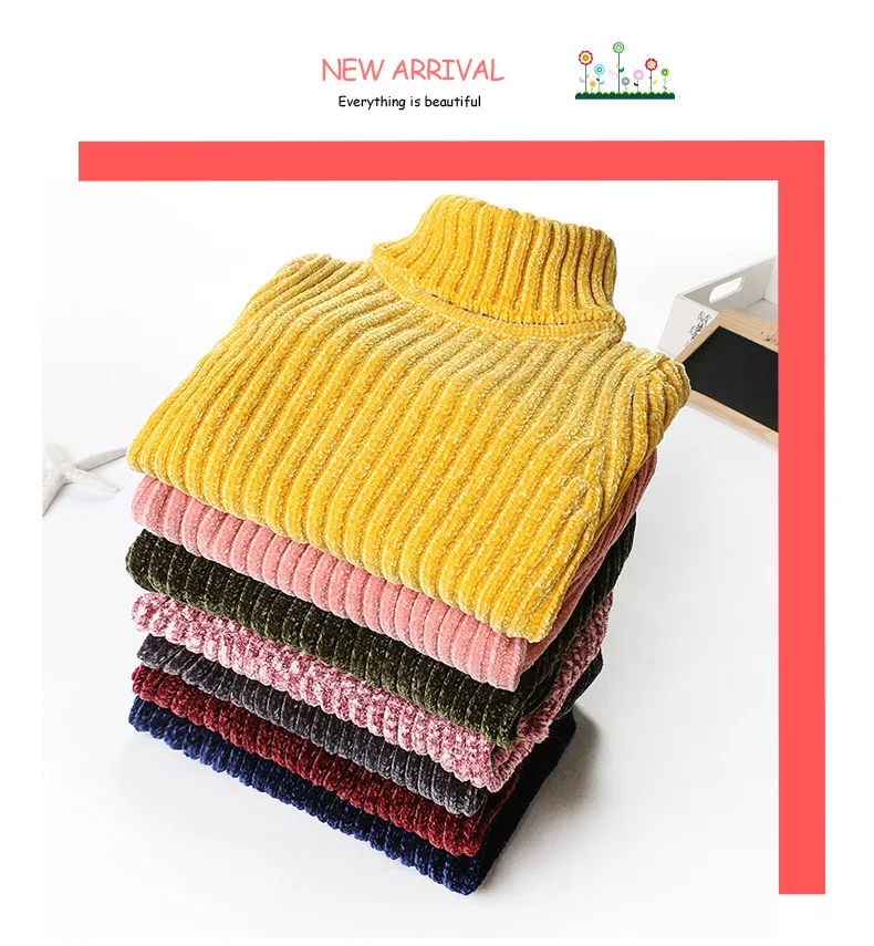 LEAPPAREL/Новое поступление; свитер для девочек; водолазка; вязаная плотная зимняя одежда; Однотонный хлопковый детский теплый свитер