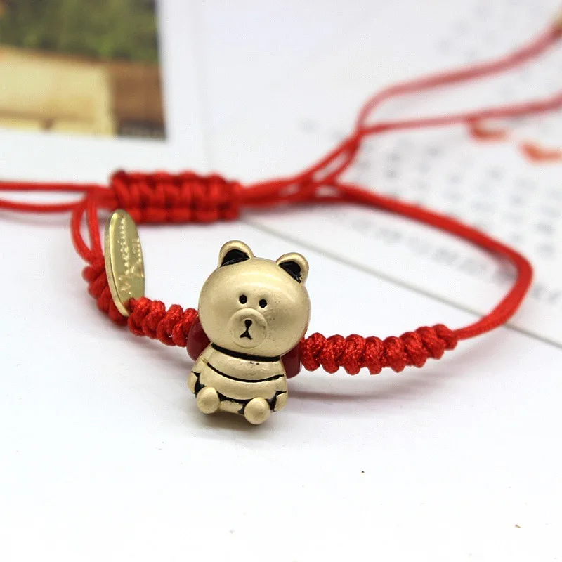 Модное счастливое медное животное амулет браслет тонкая красная веревочная нить
