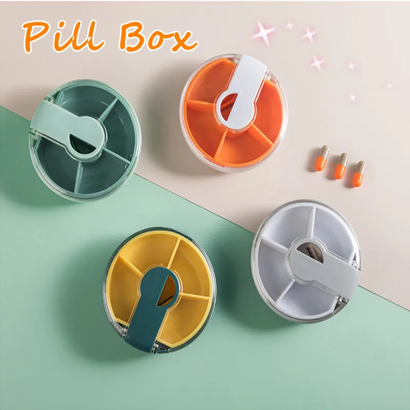 

4/5 Grids Pill Repacking Box Round Portable Sealed Weekly Pill Box Moisture Proof Rotating Pill Case Splitter Storage Container