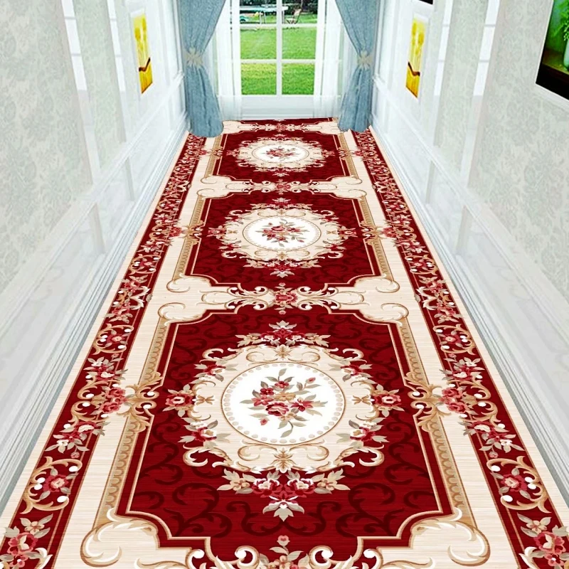 European Style Hallway Carpets Hotel Long Aisle Corridor Rug Home Entrance Stair Carpet Wedding Floor Rugs Aisle Red Carpet