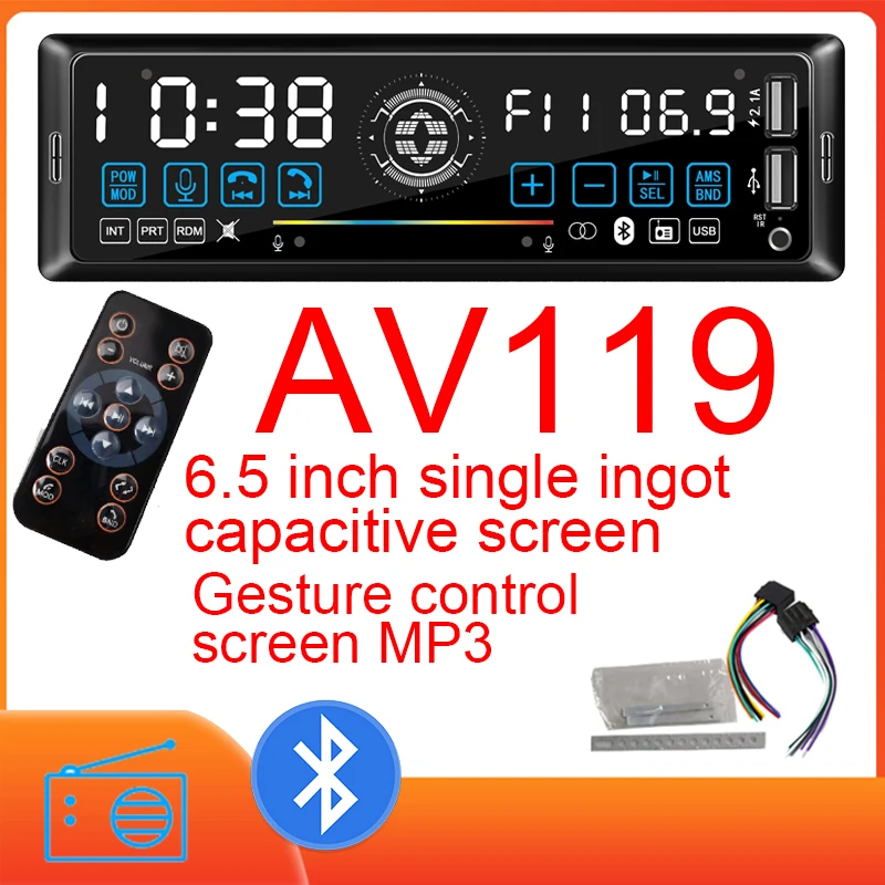 

6.5'' 1 Din Gesture Touch Control Car Radio FM LED Display AV119 Navigation Bluetooth 4.0 AUX 2USB DC12V Music Voice Assistant