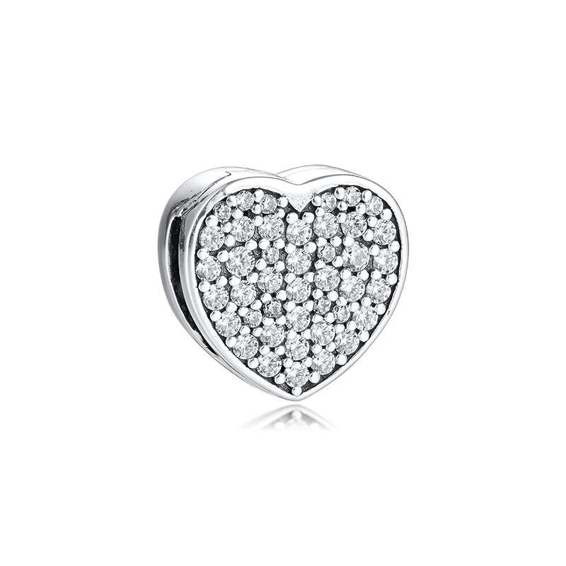 

Genuine 925 Sterling Silver Pave Heart Clip Bead Charms Fits Pandora Reflexions Bracelet DIY Jewelry Making Berloques Kralen