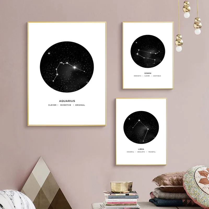 

12 Constellation Wall Art Canvas Poster Prints Astrology Sign Minimalist Geometric Art Paintings Wall Picture Nursery Wall Decor
