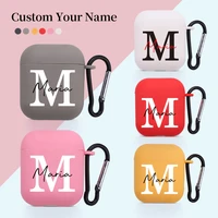 customize personalized name earphone case for airpods 1 2 3 pro charging box soft candy color carabiner cover accessories