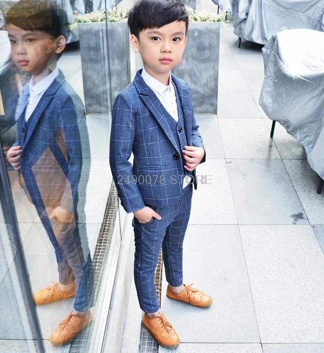 Детский Свадебный костюм для мальчиков официальный пиджак + жилет брюки галстук