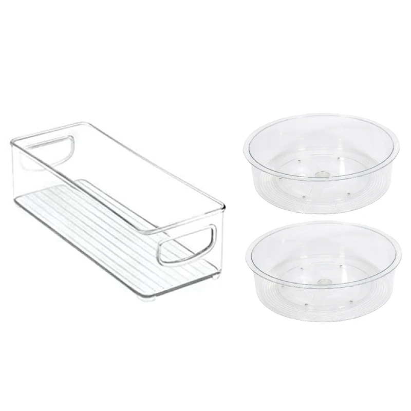 

1 Pcs Stackable Plastic Food Storage Bin With Handles & 2Pcs Rotatable Storage Box Kitchen Rotating Desktop Storage Tray