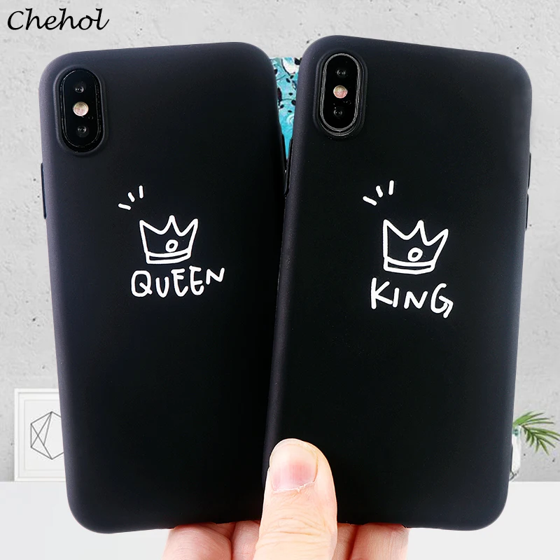 Пара за чехол на айфон X XS MAX XR 8 7 6 S плюс плотный King queen корона мягкий силиконовый