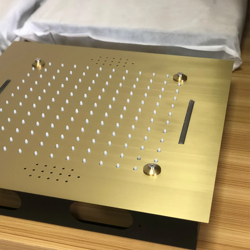 Villa Brushed Gold 20 Inch Rain Shower Panel Bluetooth Music 5 Functions System Thermostatic LED Ceiling Bathroom Faucets | Обустройство